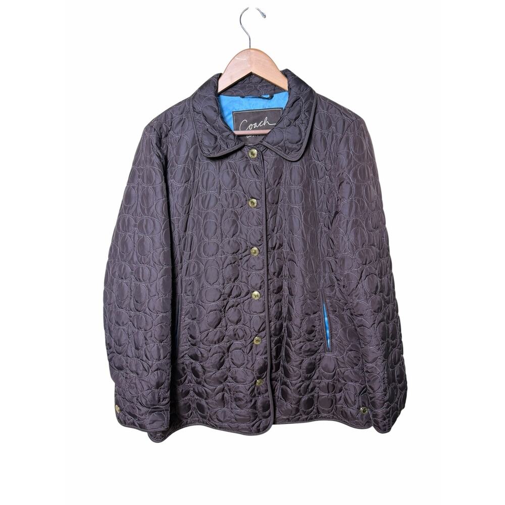 Coach Signature Quilted Jacket Brown Blue Lined Y2K Preppy Size Medium - Picture 4 of 10